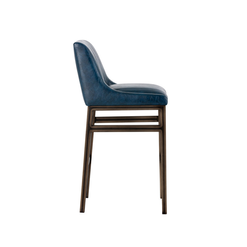 Halden Upholstered Stool with Metal Frame, Navy Blue Seat/ Dark Brown Frame, Bar Stool (30" Seat Height)