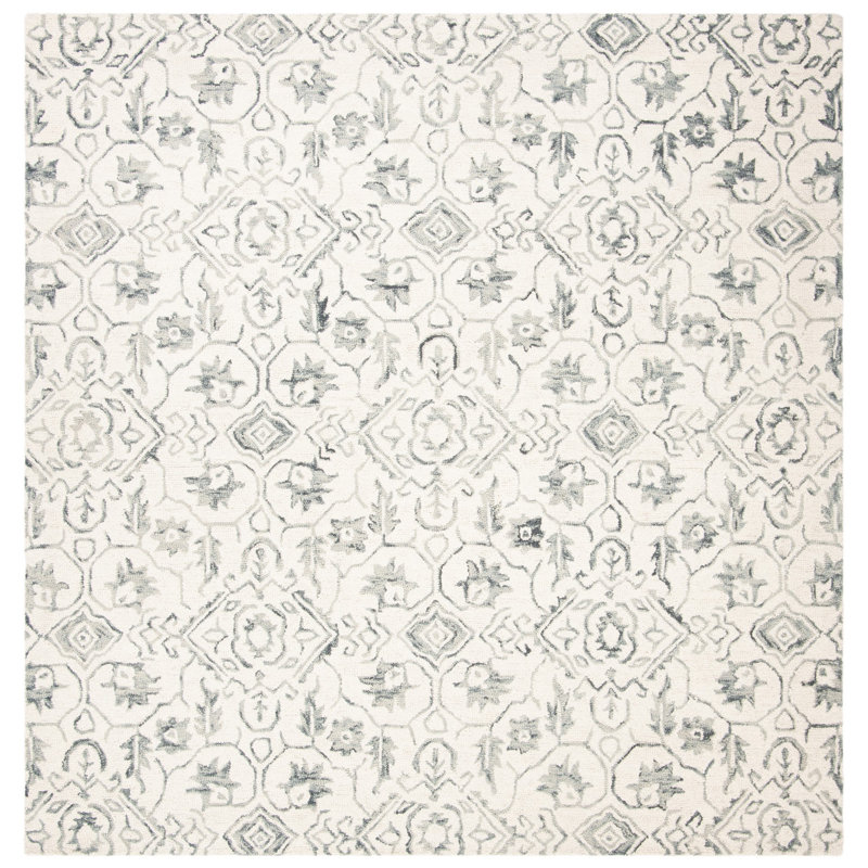 Pimentel Hand Tufted Wool Floral Rug, Square 7'