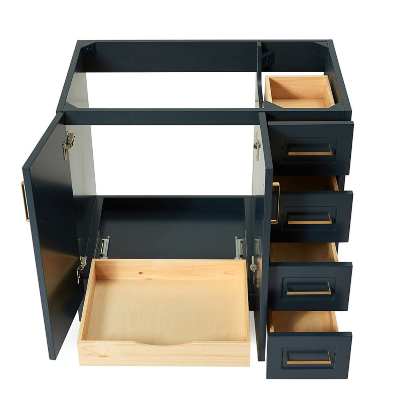 Base de meuble-lavabo simple en bois massif 36 po Sawyer, Bleu minuit
