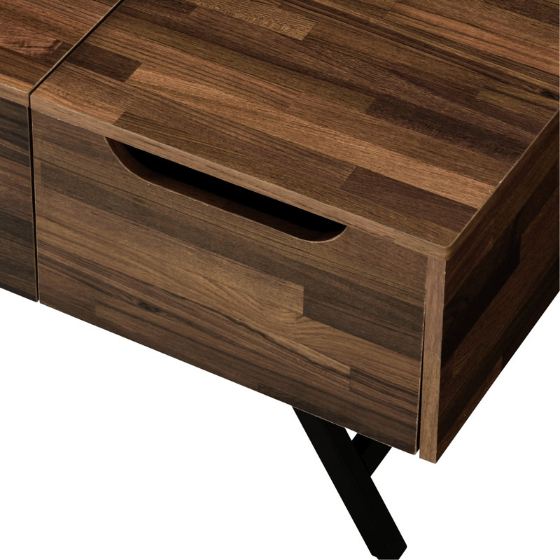 Table basse rectangulaire en noyer avec tiroirs Lift