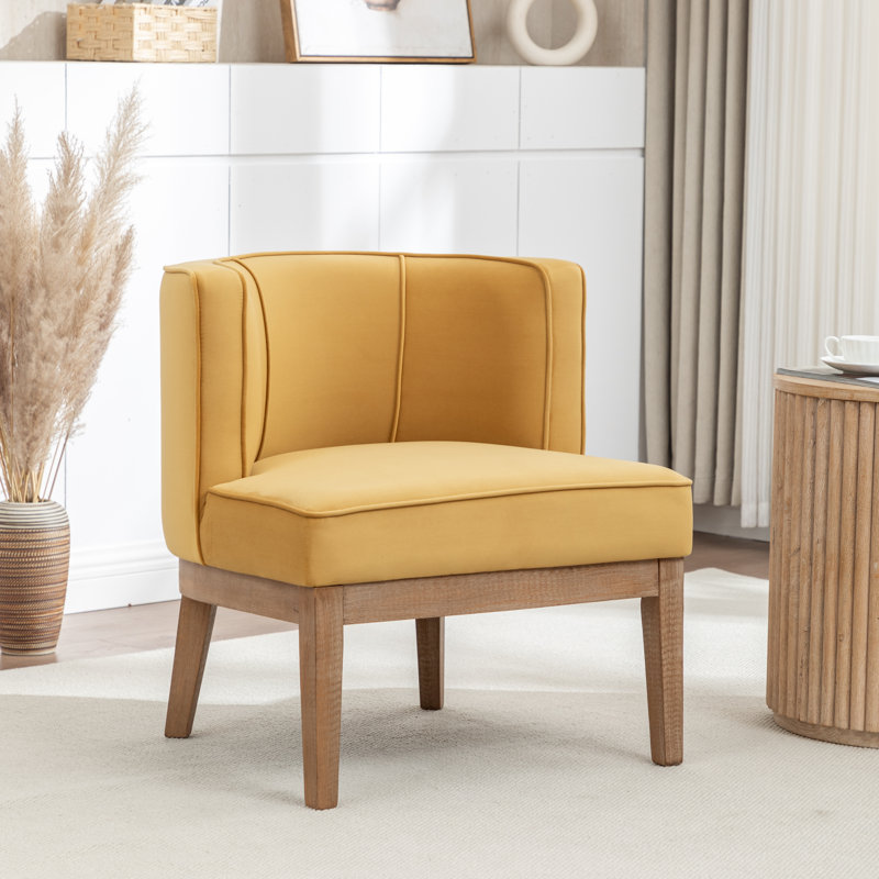Fauteuil demi-tonneau Karoll, Velours moutarde, 1