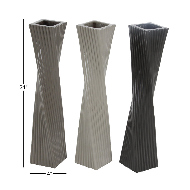 Vase de plancher, Gris Foncé / Gris Moyen / Gris Clair, H 24 po x l 4 po x P 4 po
