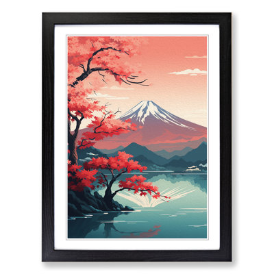 Mount Fuji Art Deco No.2 - Single Picture Frame Print on Wood