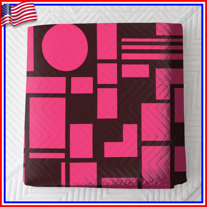 Pink Geometric Shapes Quilted Thin Bedspread, Queen