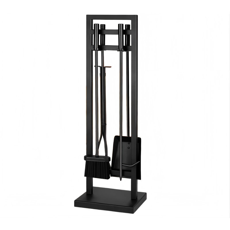 5-Piece Fireplace Tool Set, 30" One-Piece Stand,Black