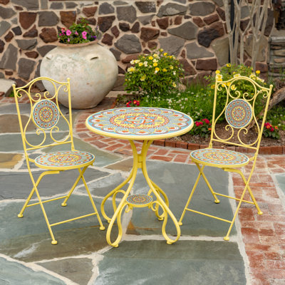 Palermo Three Piece Round Mosaic Bistro Set