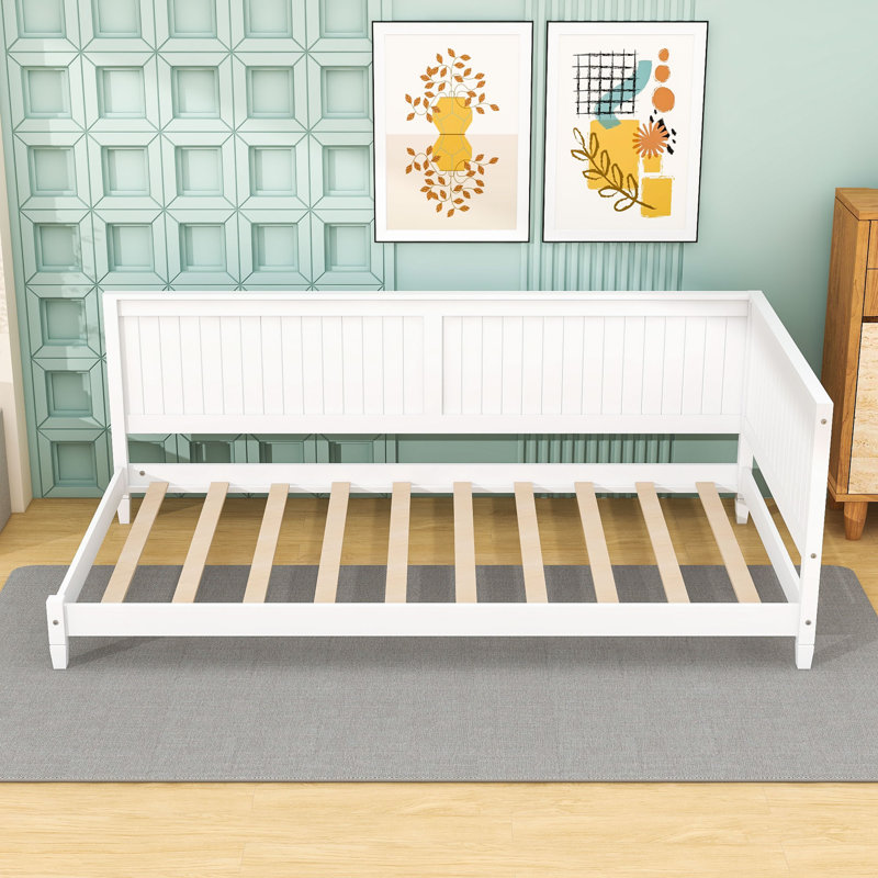 Modern Twin Wooden Daybed with Backrest, White, Twin