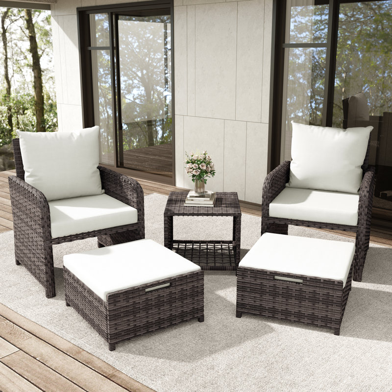 Mapleview 2-Person Patio Conversation Set with Cushions and Ottoman, Brown, Beige