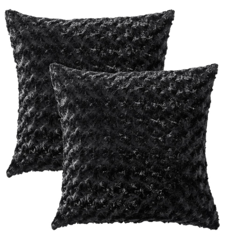 Faux Fur Pillow Cover, Black, 20"H x 20"W
