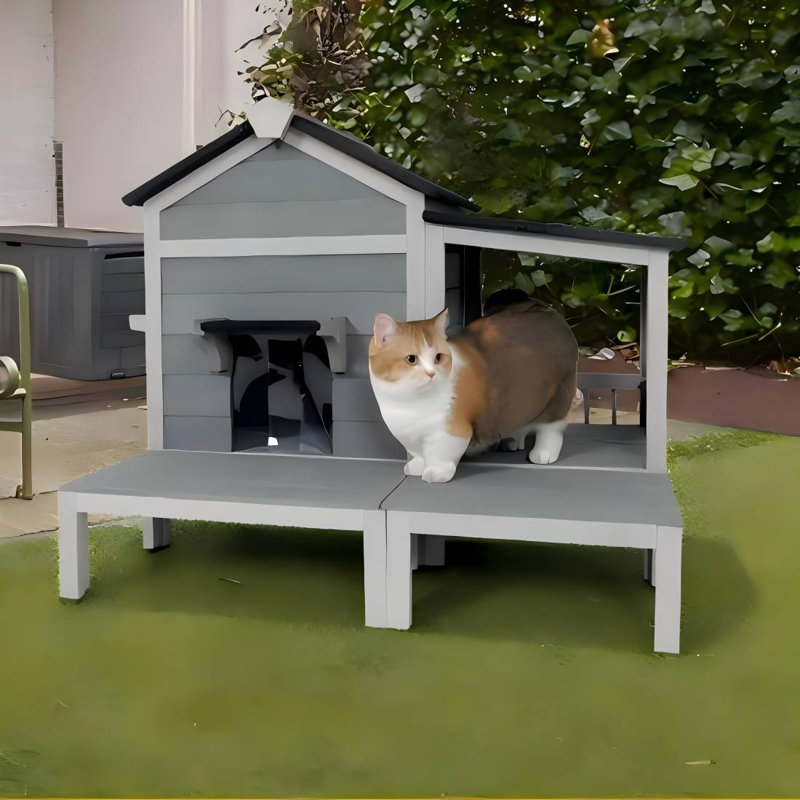 Abri pour chat extérieur imperméable avec grand balcon