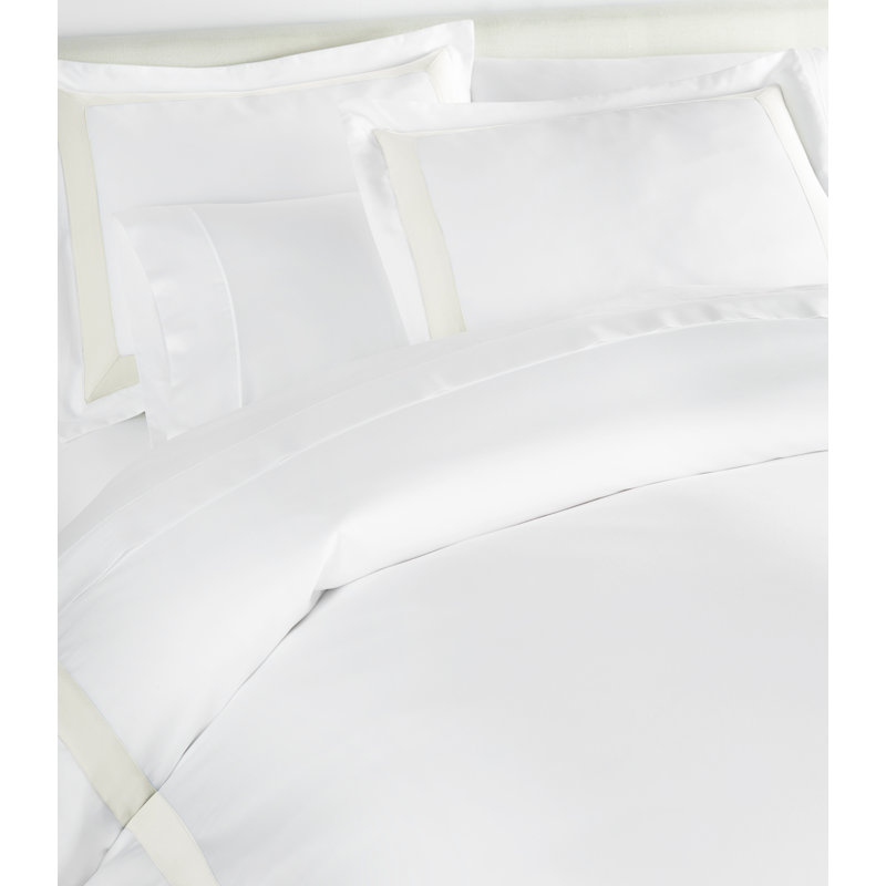 Soprano Trim 100% Cotton Sateen Duvet Cover, Queen Duvet, White/Ivory