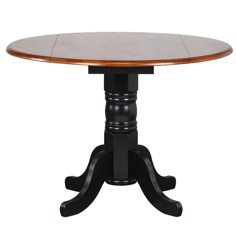 Ashelman 42 " Extendable Oak Oval Solid Wood Top with Solid Wood Base Dining Table, Antique Black with Cherry