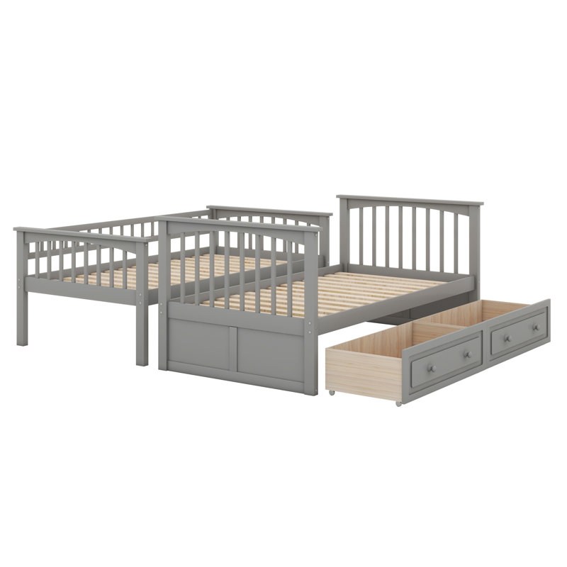 Lit superposé simple avec tiroirs Jhara Kids, gris, Twin