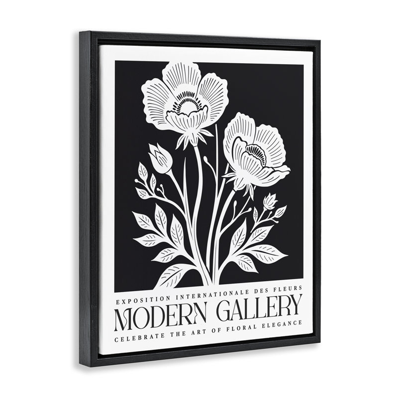 Art mural moderne sur toile flottante, "Modern Gallery Flowers", lettré et doublé, Cadre flottant noir de jais