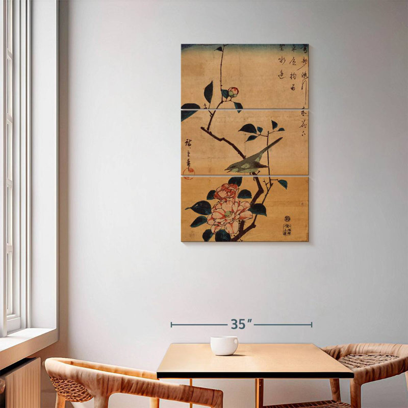 Brampt Ukiyo-E Camellia And Nightingale, 57'' H x 36'' W
