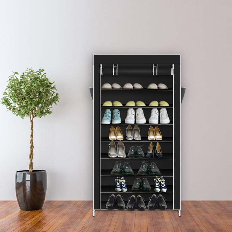 Range-chaussures 10 niveaux avec housse anti-poussière, Noir