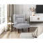 Fauteuil à oreilles en chenille gris tendance, structure en contreplaqué, pièce de décoration de salon, style rehaussé-621242531