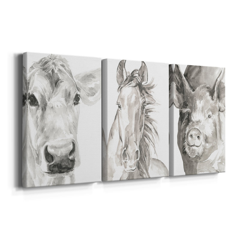 Farm face I - toile tendue sur mesure - 3 pièces, H 48 po x l 96 po