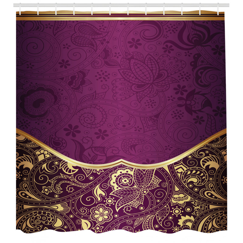 Shower Curtain with Hooks Included, 70" H x 69" W, Purple Gold
