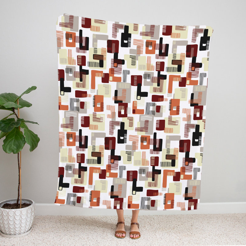 Throw Blanket, 68" W x 80" L, Abstract, Orange/Red/White