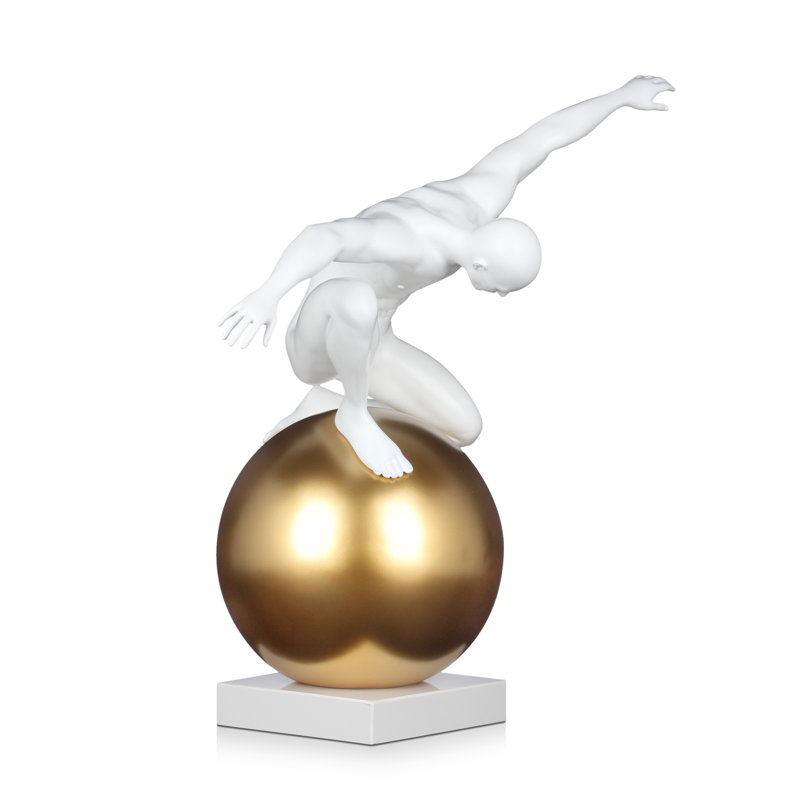 People Statue, White/Gold, 65cm H x 62cm W x 34cm D