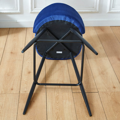 2 pièces tabourets de bar modernes, chaise de comptoir en velours avec. Pieds et repose-pieds en métal robuste. Tissu bleu. Assemblage facile pour îlot de couleur. Cuisine