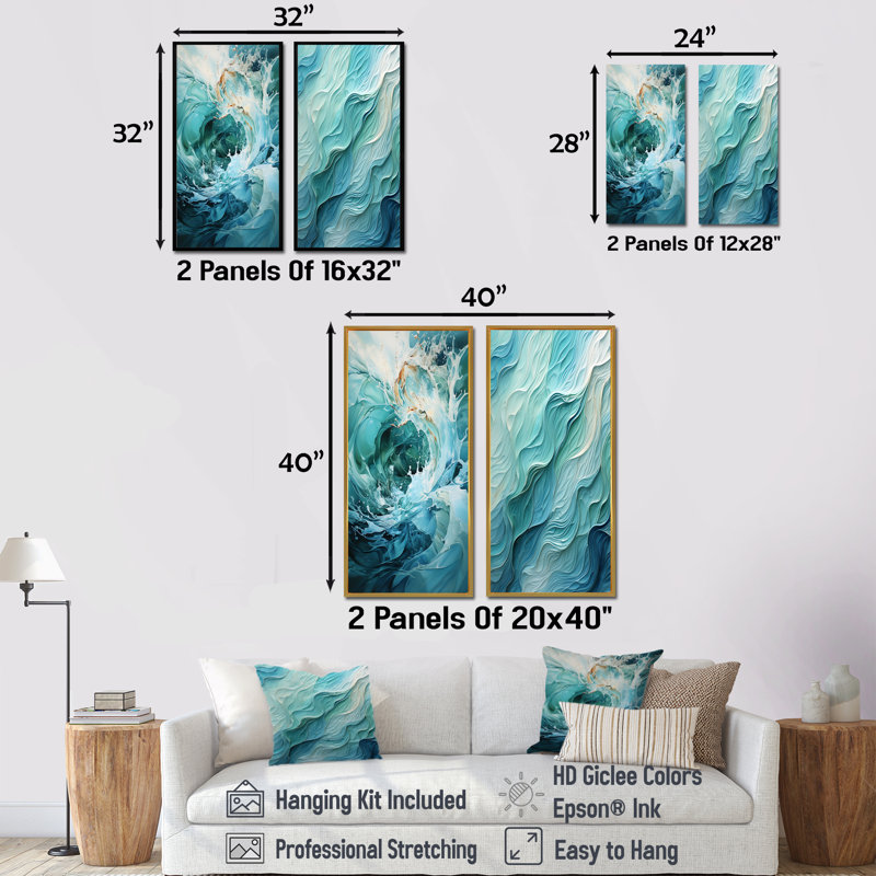Clari - ensemble de 2 reproductions d'art abstrait spirales abstraites, Cadre flottant blanc, H 40 po x l 41 po