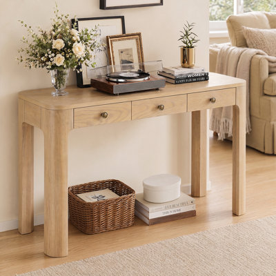 Safety-Focused Vintage Console Table With Rounded Corners&Storage Drawers & Decorative Display Function