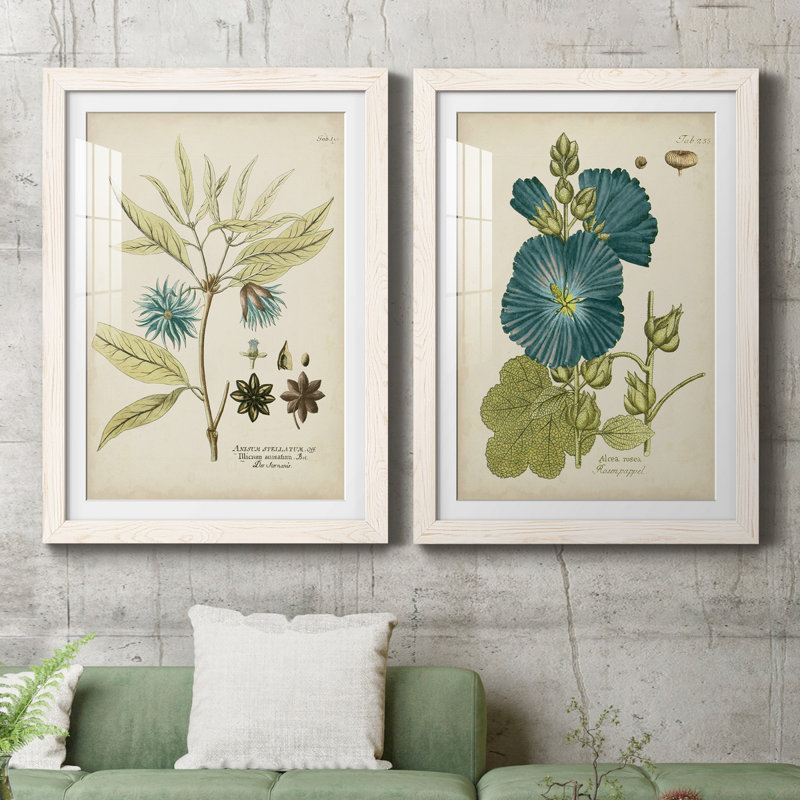 Eloquent Botanical III - Ensemble de 2 peintures encadrées, H 31,5 po x l 47 po x P 1,5 po, Blanc, Papier encadré blanc