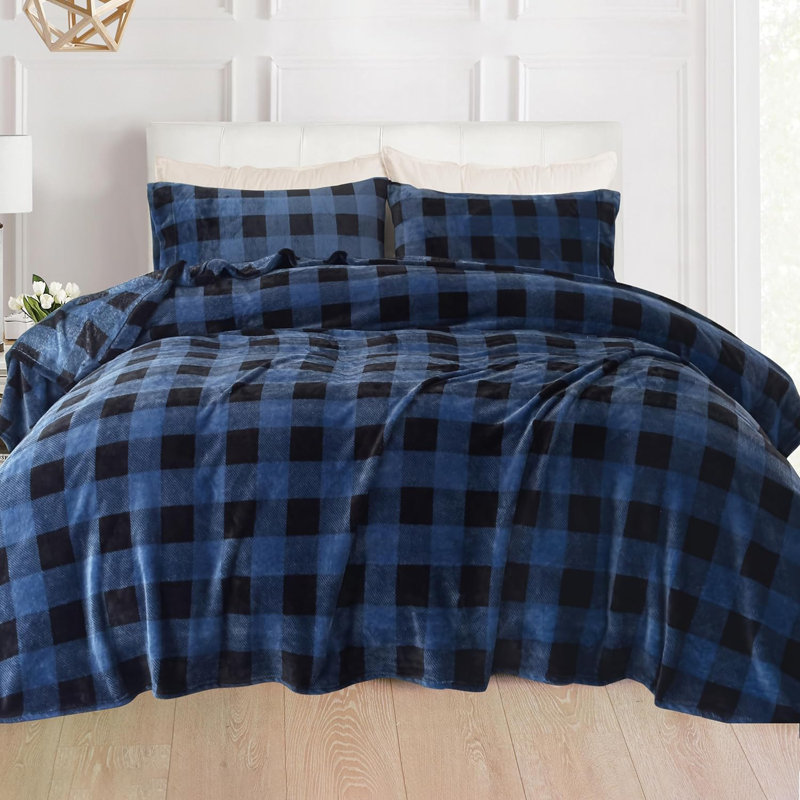 Ensemble de 4 valises pour chambre d'amis, Ensemble de draps pour lit simple TG avec 2 taies , Carreauté bleu