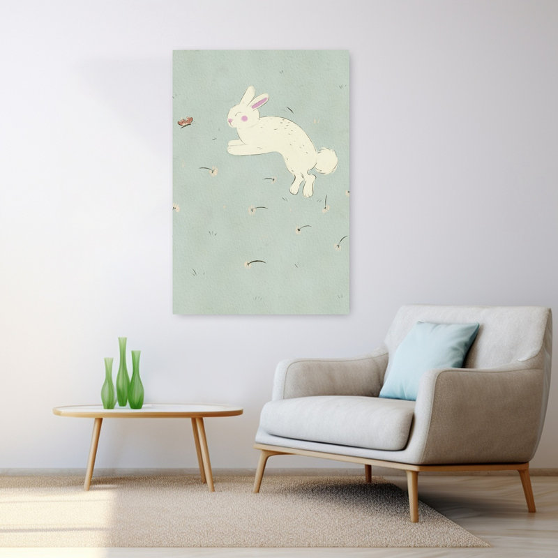 «Houbling Bunny In Daisies Playful Whimsical Abstract Butterfly Daisy Rabbit Nature Spring», art mural