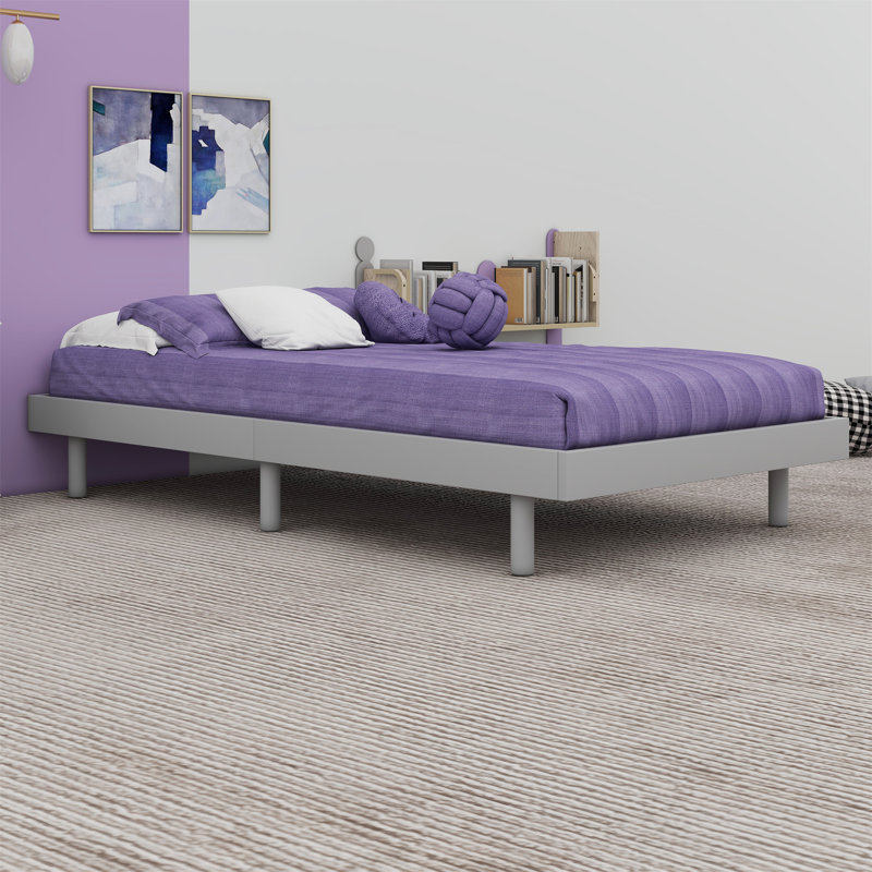 Karline Wooden Floating Platform Bed Frame, Twin, Gray