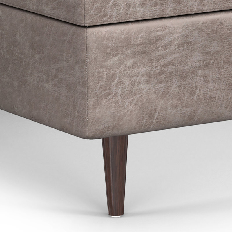 Shay 38" Distressed Grey Taupe Faux Leather Tufted Cocktail Ottoman