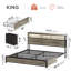 Lit Livia King avec 2 tiroirs sous le lit, lit plateforme moderne avec station de recharge et éclairage DEL, tête de lit avec rangement, 2 tiroirs de chevet et étagères ouvertes, gris-697363590-697363591
