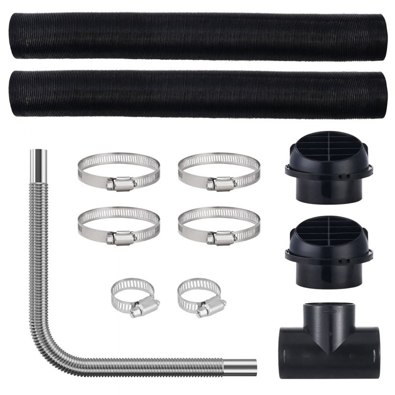 Diesel Heater Pipe Ducting Set, 3" Extendable Air Duct Hose, 1" Stainless Steel Exhaust Pipe, 2 Air Vents, Tee Air Outlet Connector and Hose Clamps, for 2KW/5KW/8KW Diesel Parking Heaters