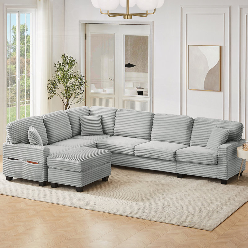 Sectional Upholstered L-shaped Sofa, Gray