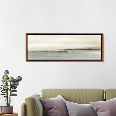 Abstract Field Landscape Panoramic In Neutral Green - Framed Wall Art Print