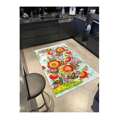 Tapis décoratif floral orange