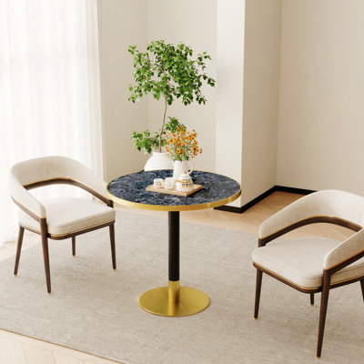 Table de salle à manger ronde moderne de 31,5 po avec tulipes, plateau de table en pierre frittée avec impression de faux marbre de luxe, base en acier inoxydable, surface imperméable et résistante aux rayures et à l'usure, idéale pour l'intérieur et l'extérieur