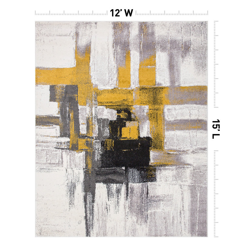 Doucette Abstract Ivory/Gold/Gray Area Rug, Rectangle 12' x 15'