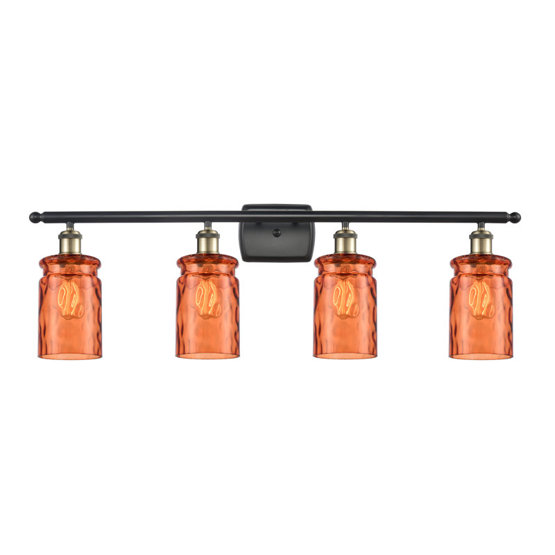 Binkley 4 - Light Dimmable Vanity Light, Clear Waterglass, 3.5 Watt Vintage LED Bulb, Black Antique Brass