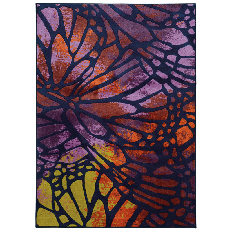 Tapis bleu / rouge à motif abstrait Prismatic, Rectangle 6 pi 7 po x 9 pi 6 po