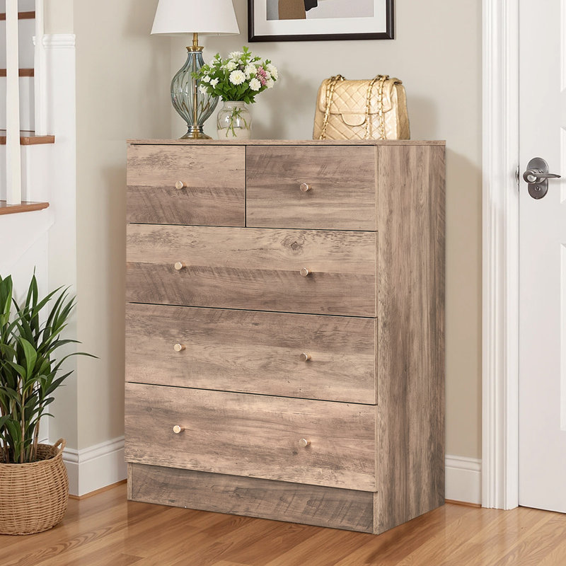  5-Drawer Dresser For Bedroom And Chest Of Drawers With Sturdy Construction Wood Storage Organizer For Closet Grey, Gray