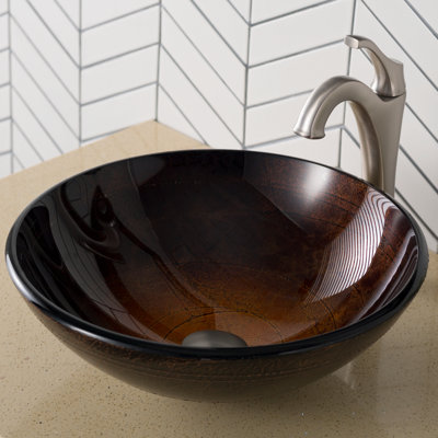Glass Circular Vessel Bathroom Sink with Faucet