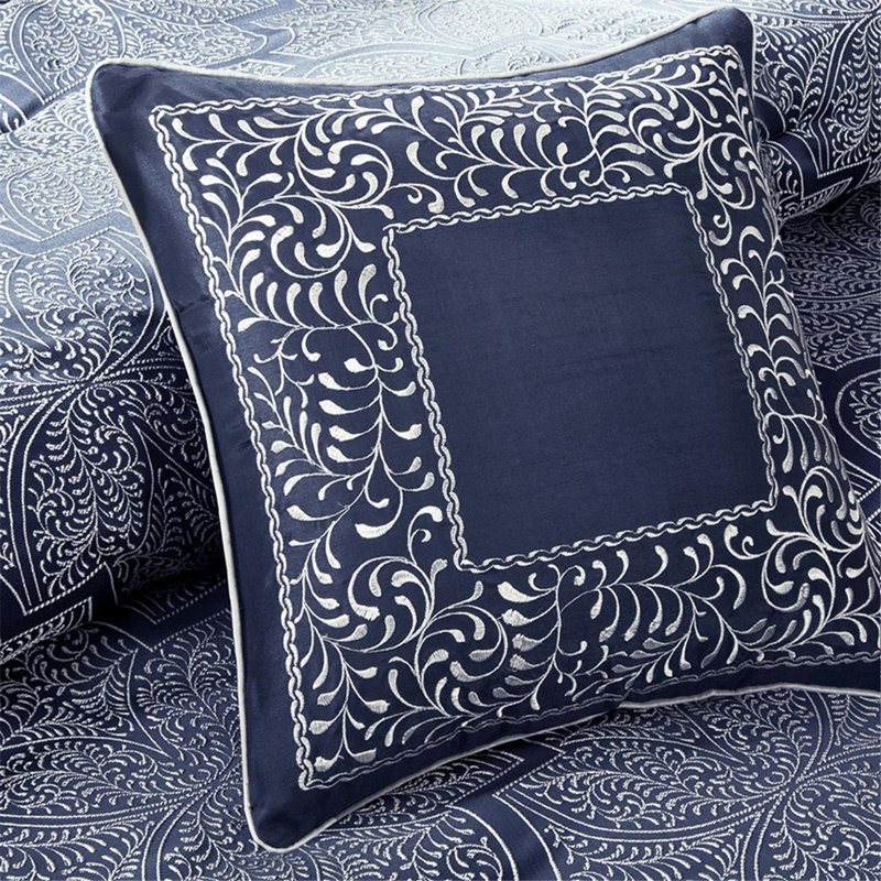 Ensemble d'édredon 8 pièces jacquard bleu marine