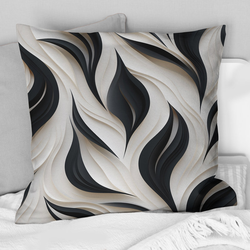 Blanc et noir Minimalist Elegance I - Coussin décoratif à rayures, H 16 po x l 16 po