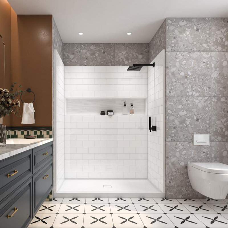 Ensemble de douche mural 60 po x 32 po 4 pièces en alcôve à accès direct en blanc