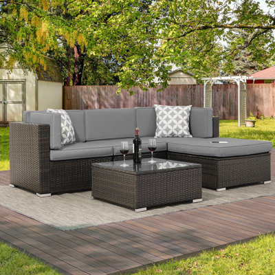 Ensemble de mobilier modulaire de patio modulaire en osier de rotin 5 pièces pour terrasse, terrasse et jardin
