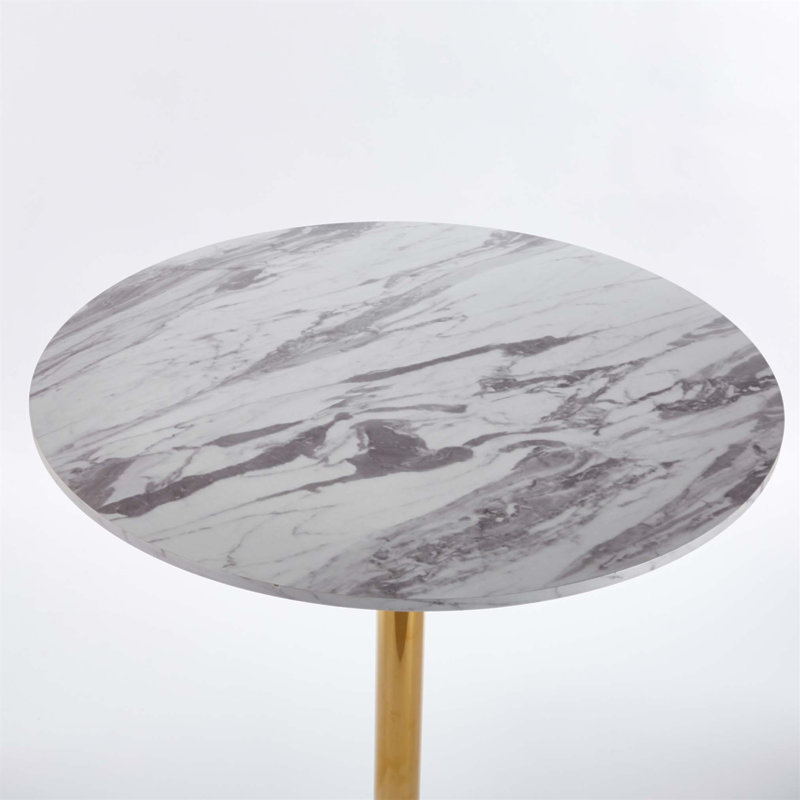 Table de bar style Mid-Century moderne pour 2 à 4 personnes, plateau rond en MDF et base en métal stable, parfait pour les espaces compacts