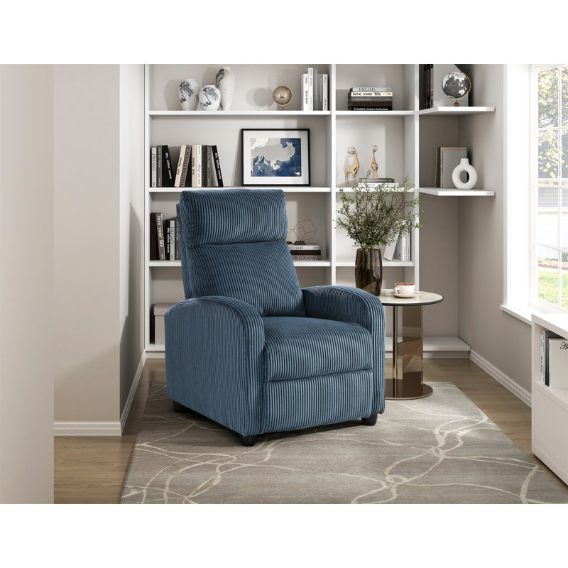Fauteuil inclinable moderne à dossier poussoir en velours côtelé moelleux et confortable en bois massif 1pc, Bleu